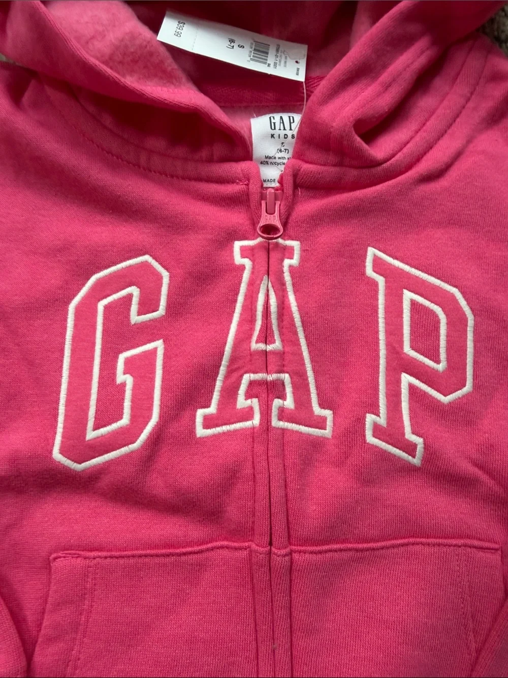 NWT GAP Kids Bright Pink Hooded Zip-Up Sweatshirt size small 6-7